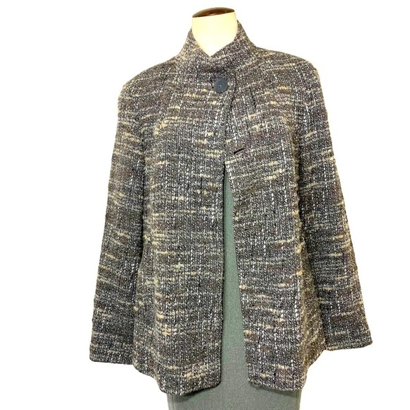J jill tweed blazer jacket wool blend BGray Sz M Retro 60s Twee Classic - Picture 3 of 13